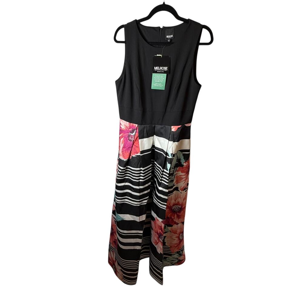 NWT Melrose Social Size 14 Sleeveless Maxi Dress Black Floral‎ Stripe Occasion